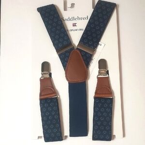 🟢 Suspenders,  Saddlebred Patterned Navy Blue Y CLIP